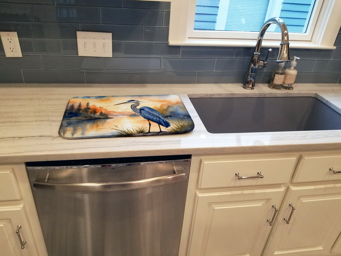 Blue Heron in the Golden Hour Dish Drying Mat