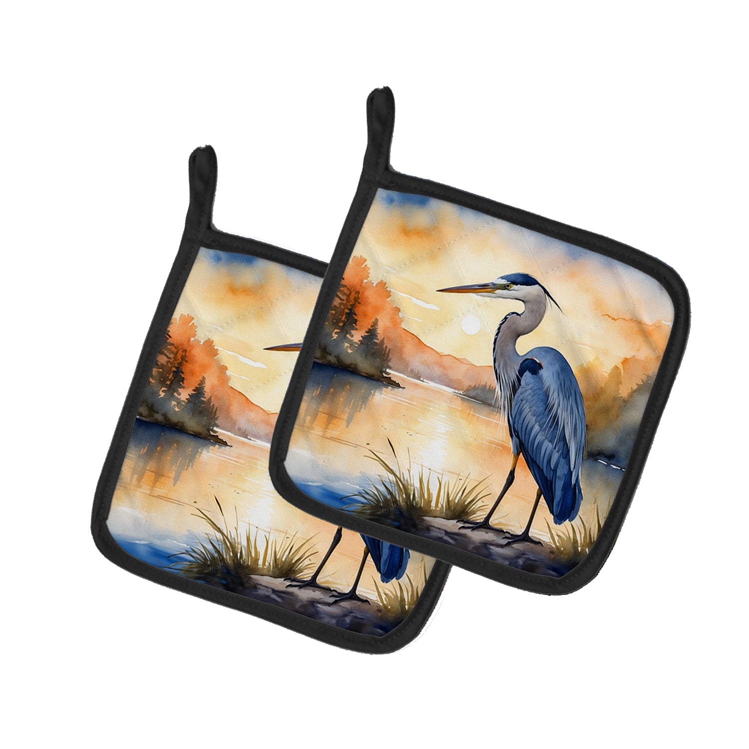 Buy this Blue Heron in the Golden Hour Pair of Pot Holders