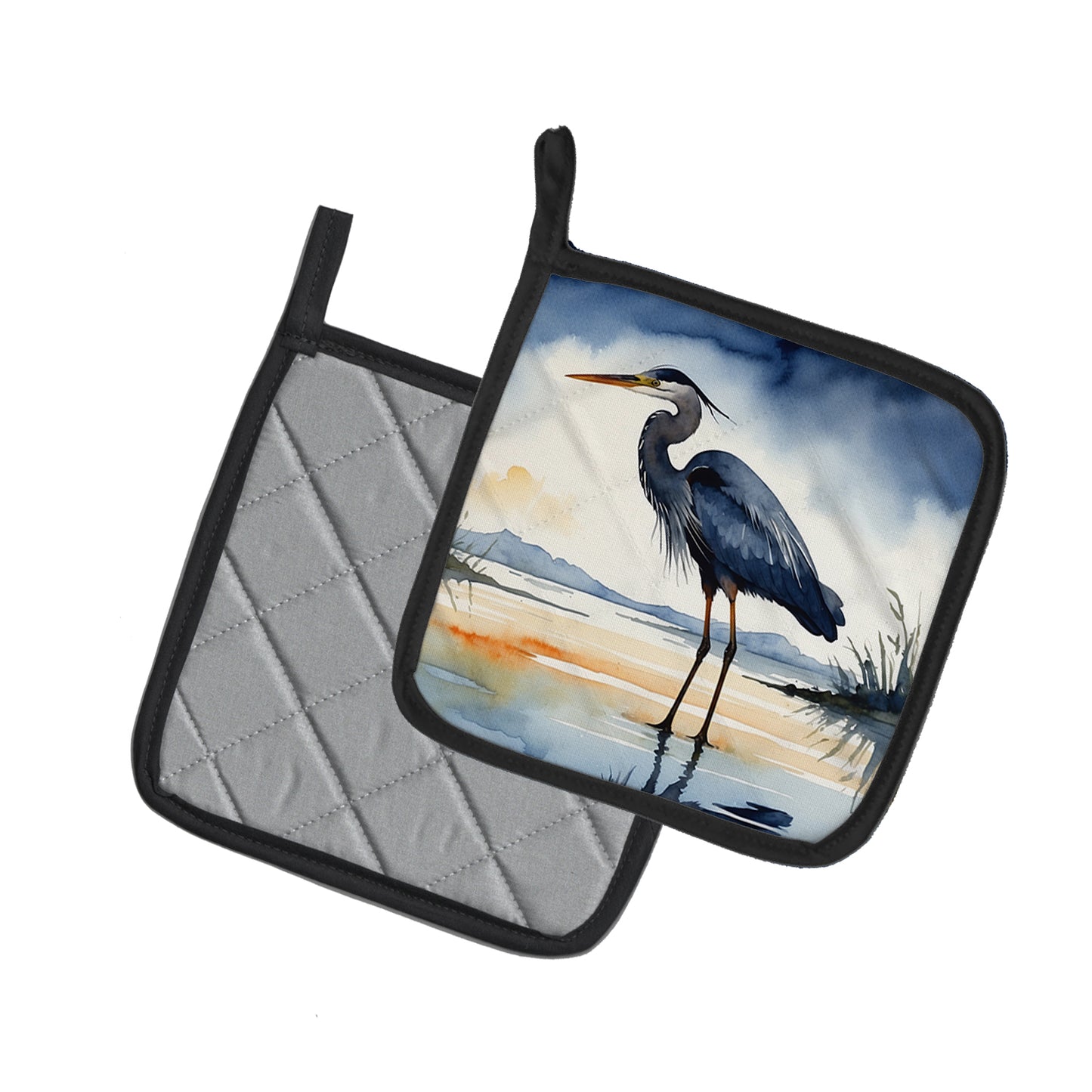 Blue Heron Barely Lit Sky Pair of Pot Holders