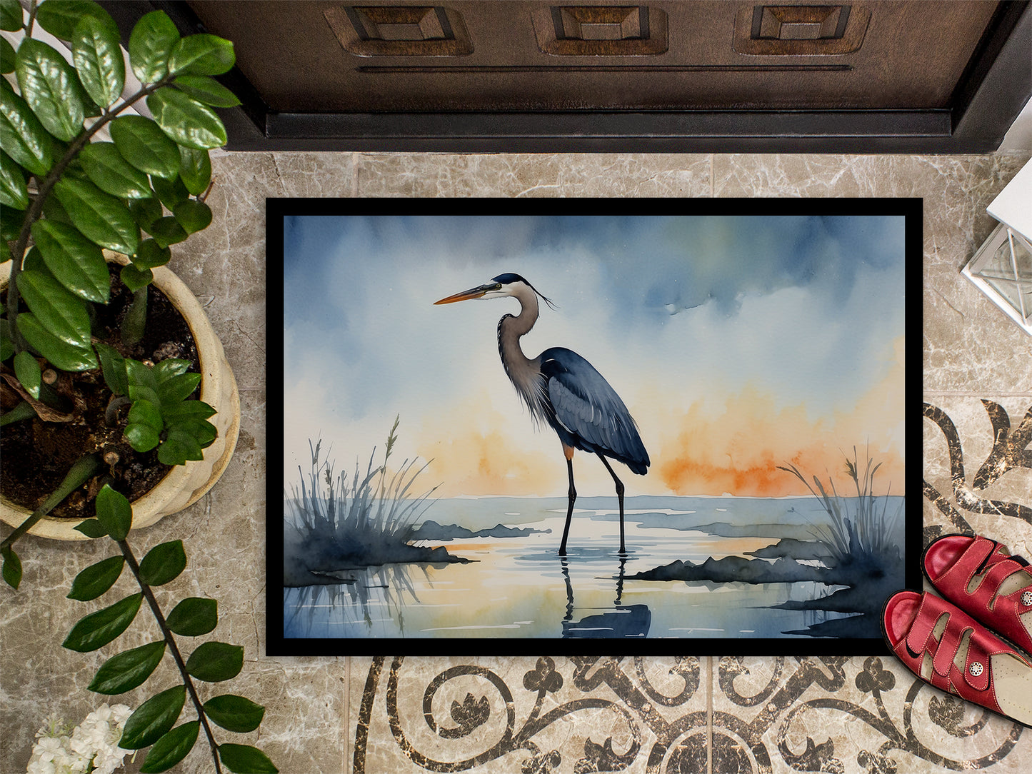 Blue Heron Barely Lit Sky Doormat