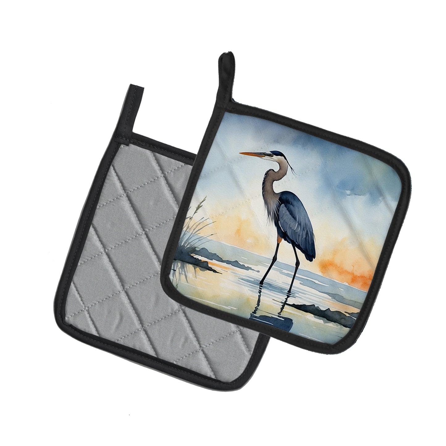 Blue Heron Barely Lit Sky Pair of Pot Holders