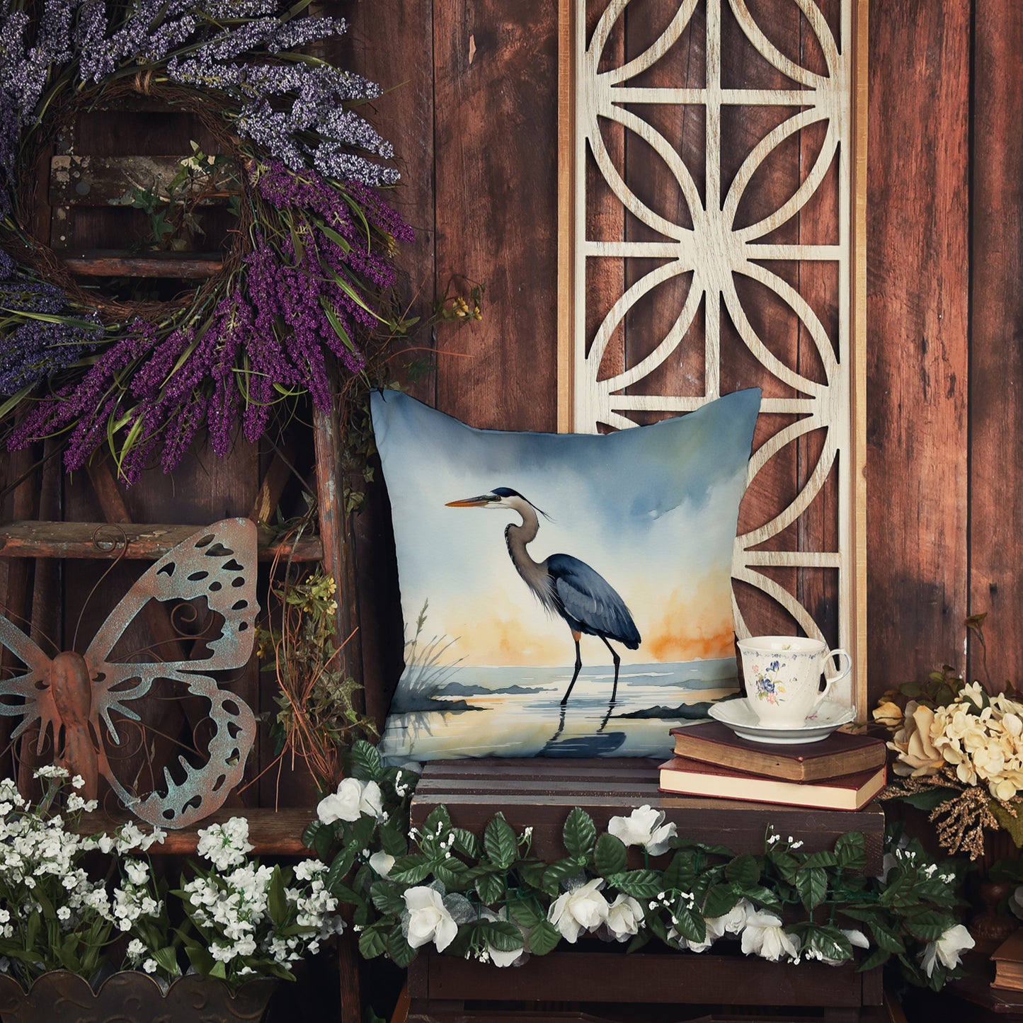 Blue Heron Barely Lit Sky Throw Pillow