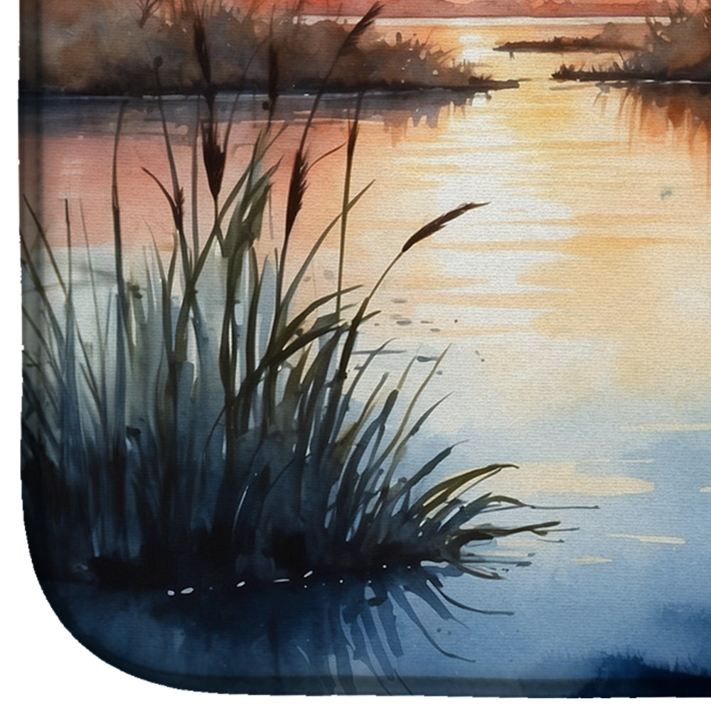 Blue Heron Setting Sun Dish Drying Mat