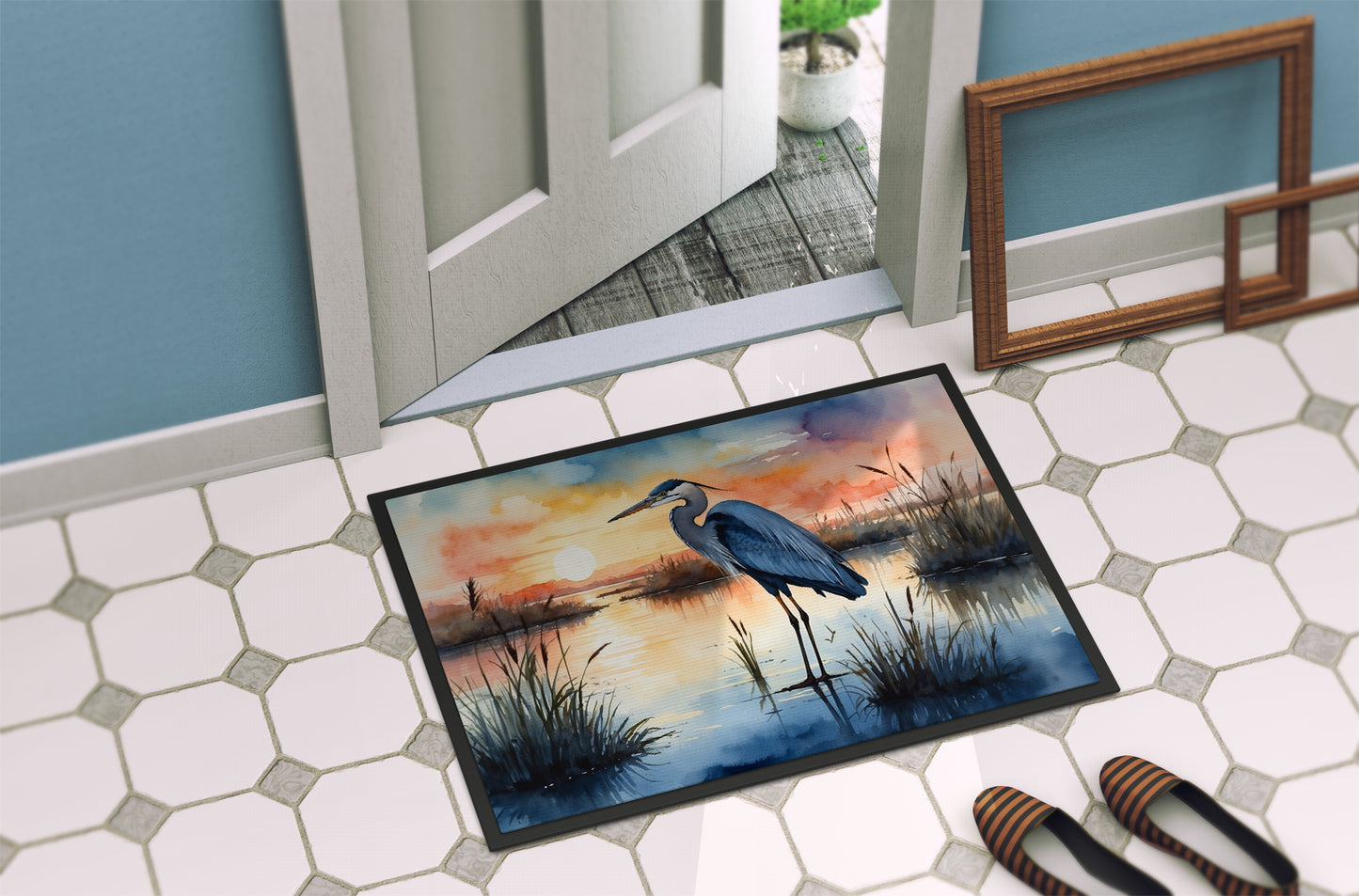 Blue Heron Setting Sun Doormat