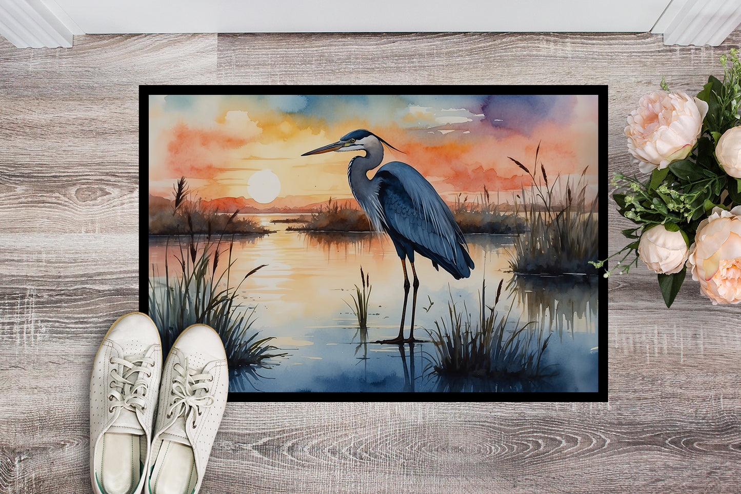 Blue Heron Setting Sun Doormat