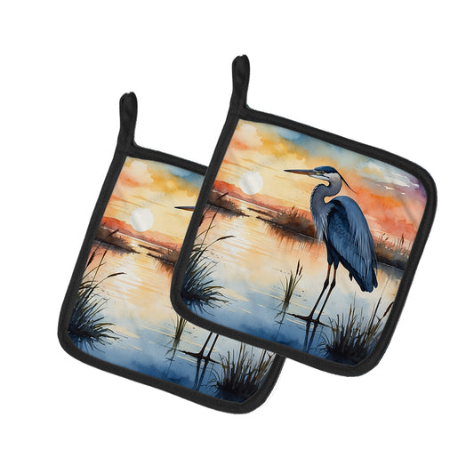 Buy this Blue Heron Setting Sun Pair of Pot Holders