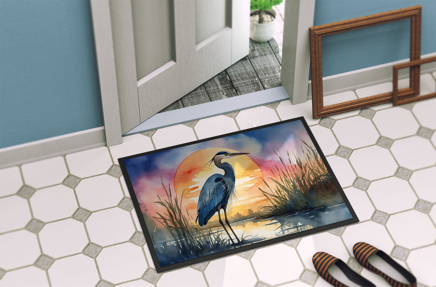 Blue Heron Setting Sun Doormat