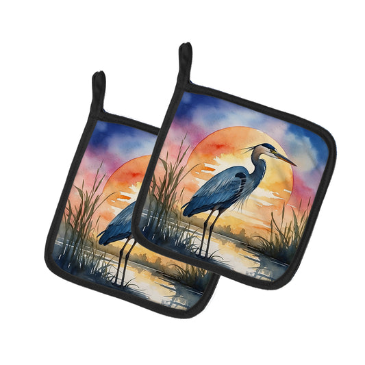 Buy this Blue Heron Setting Sun Pair of Pot Holders