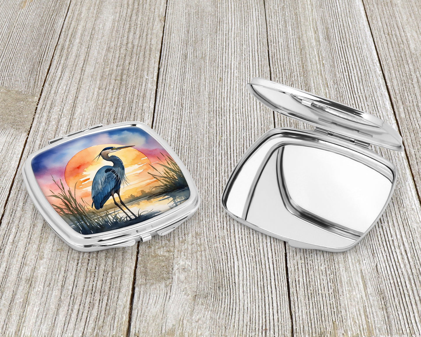 Blue Heron Setting Sun Compact Mirror