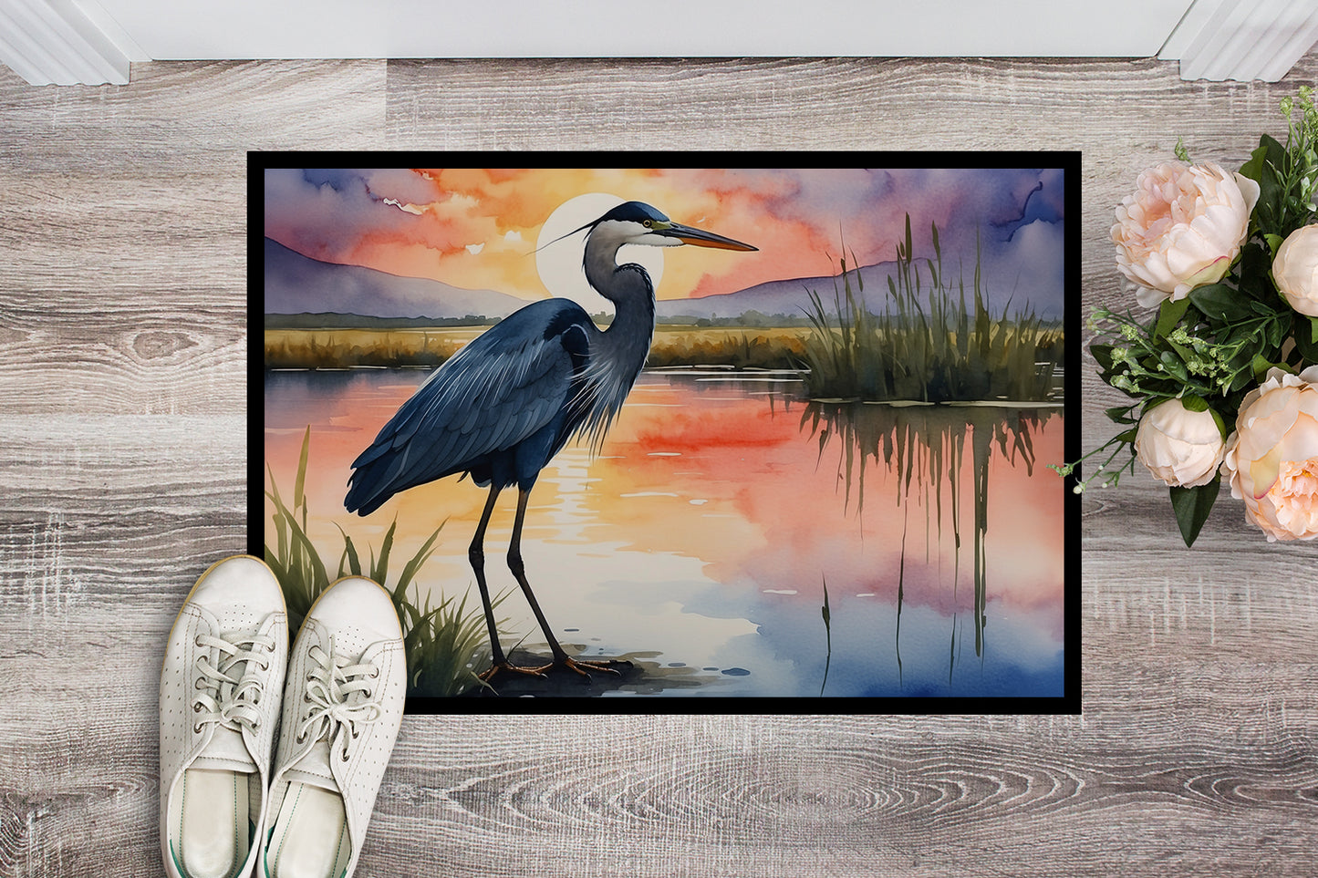 Blue Heron Setting Sun Doormat