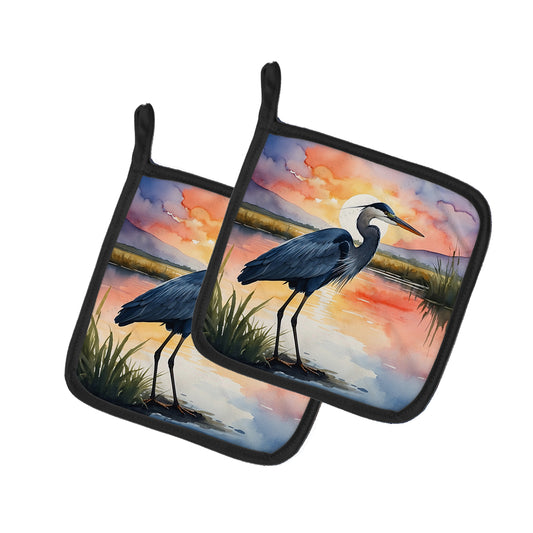 Buy this Blue Heron Setting Sun Pair of Pot Holders