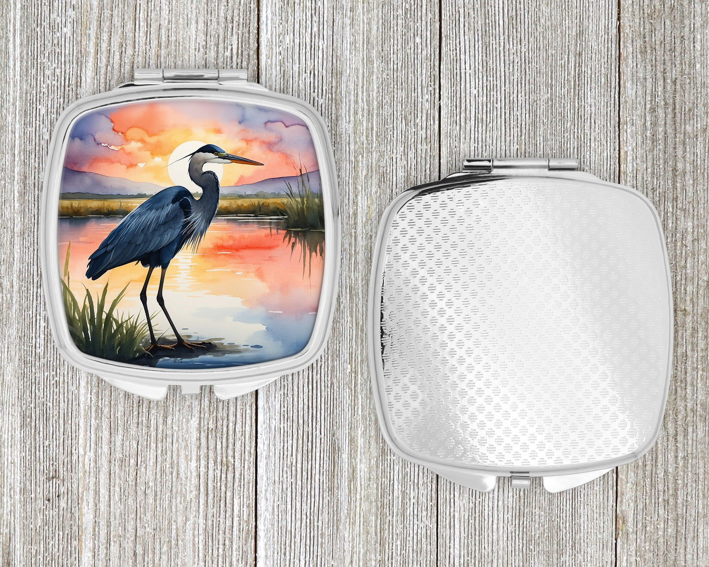 Blue Heron Setting Sun Compact Mirror