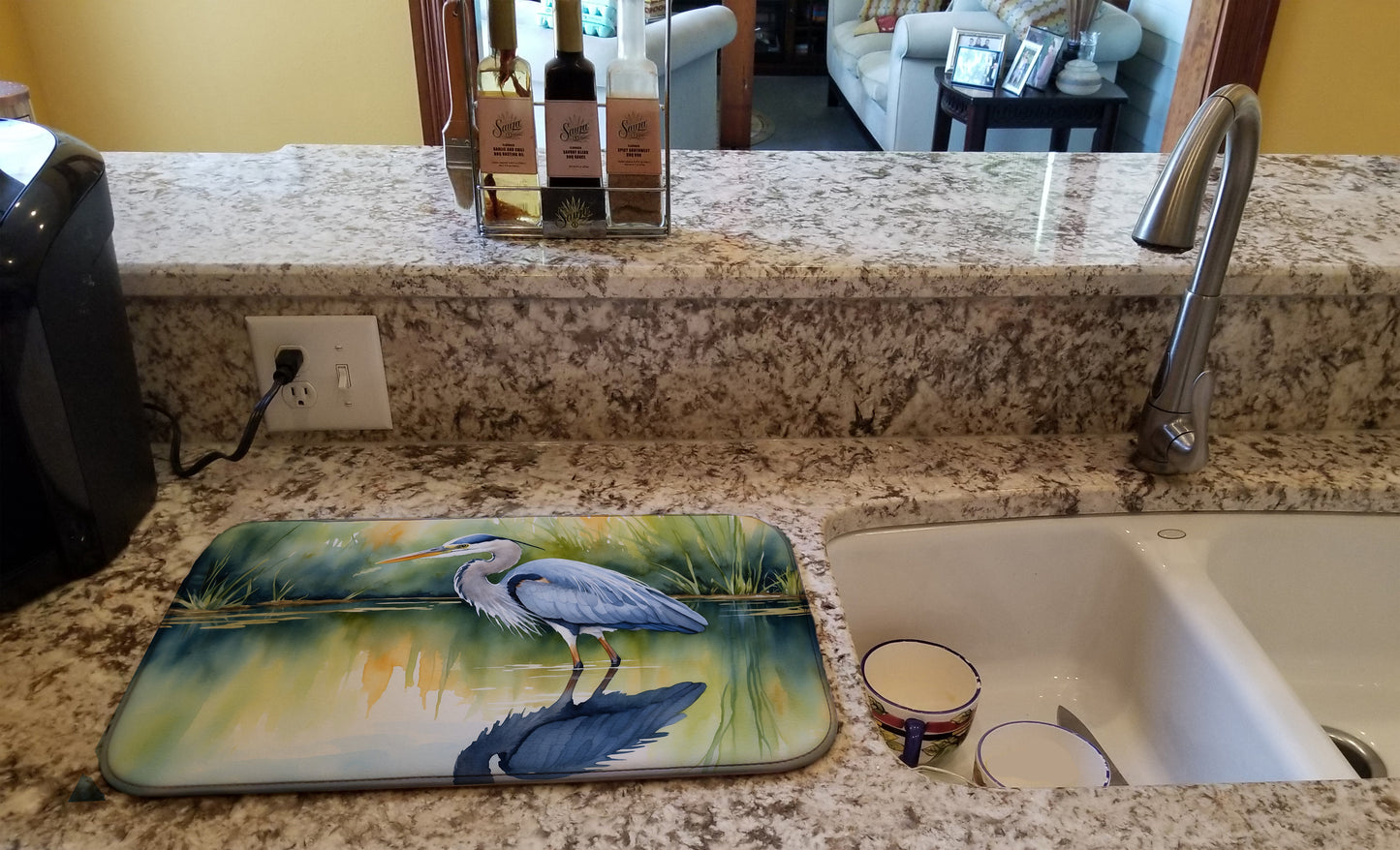 Blue Heron Stalking Prey Dish Drying Mat