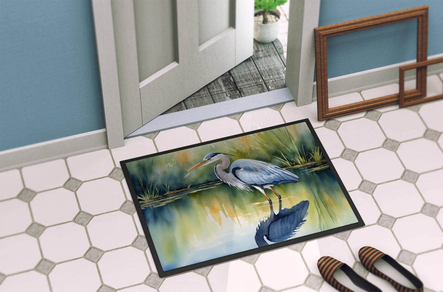 Blue Heron Stalking Prey Doormat