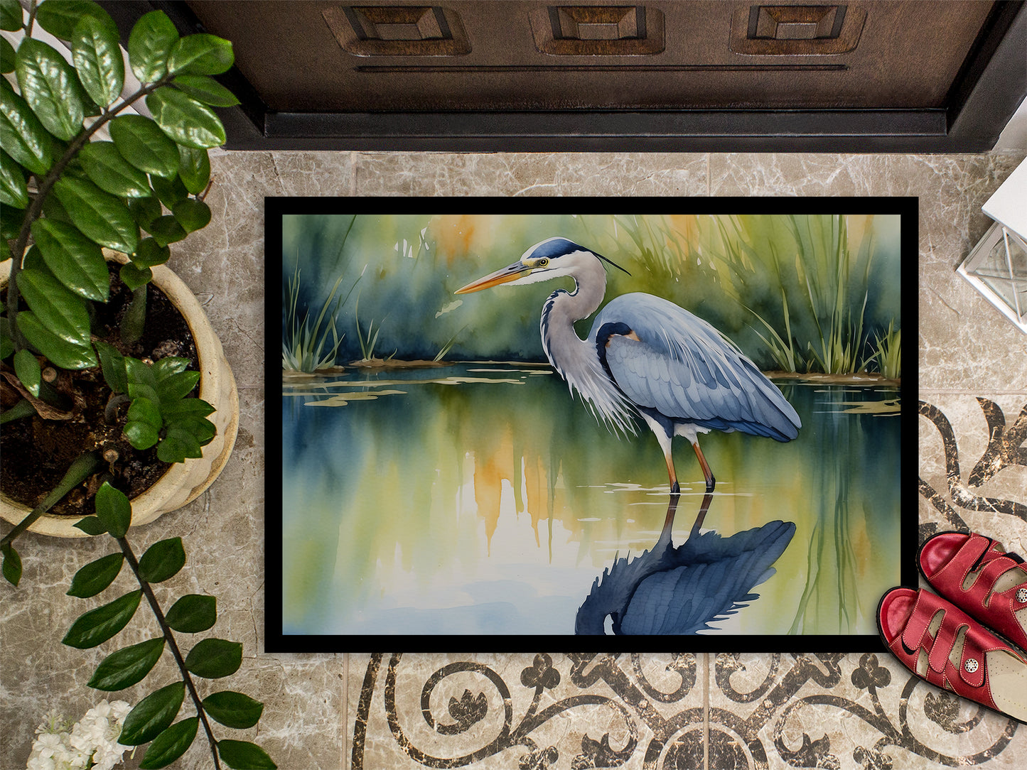 Blue Heron Stalking Prey Doormat