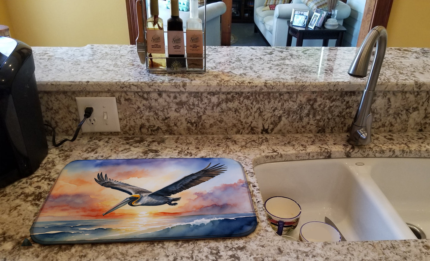 Pelican Fyling at Sunrise Dish Drying Mat