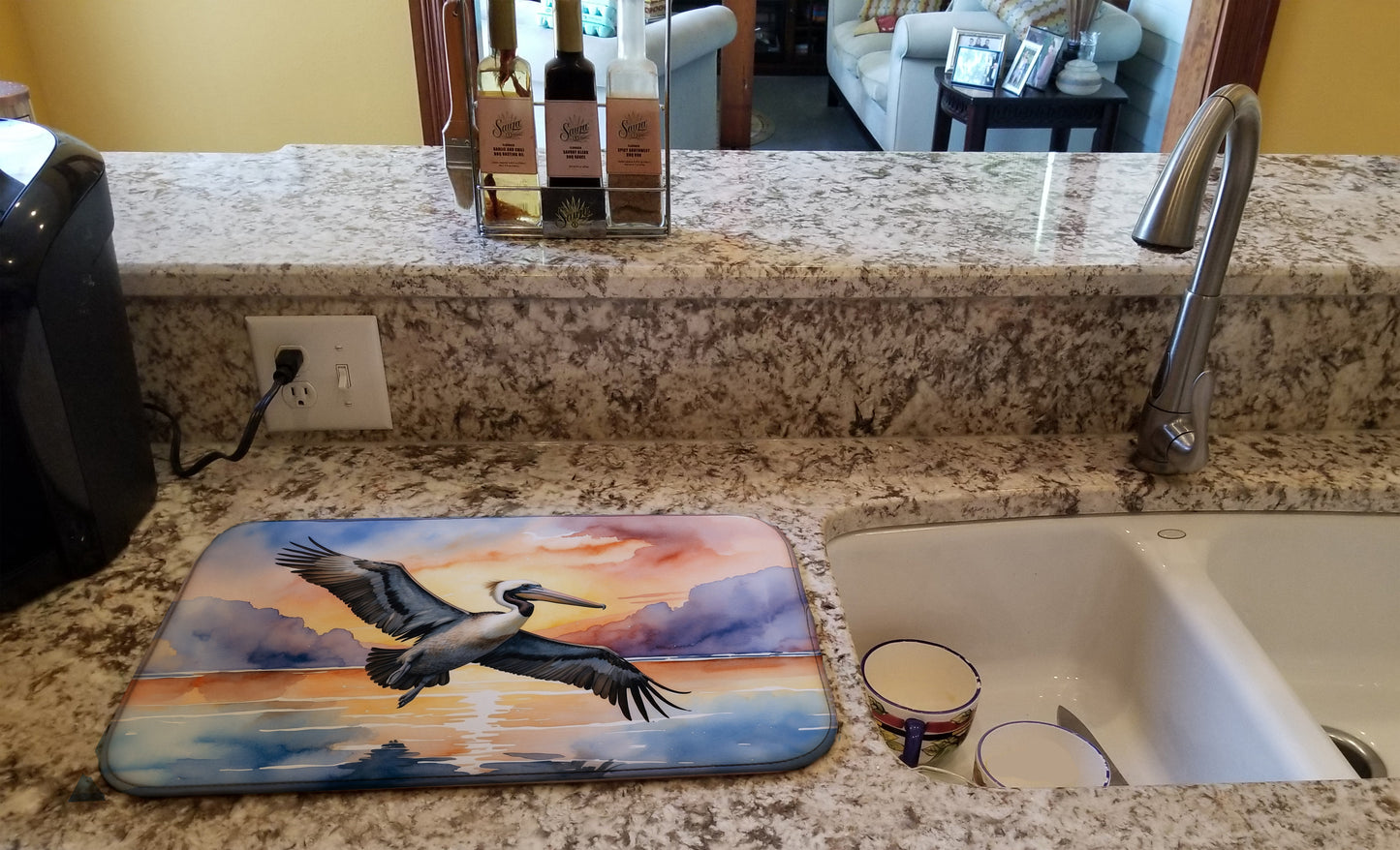 Pelican Fyling at Sunrise Dish Drying Mat