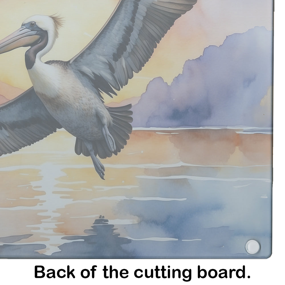 Pelican Fyling at Sunrise Glass Cutting Board