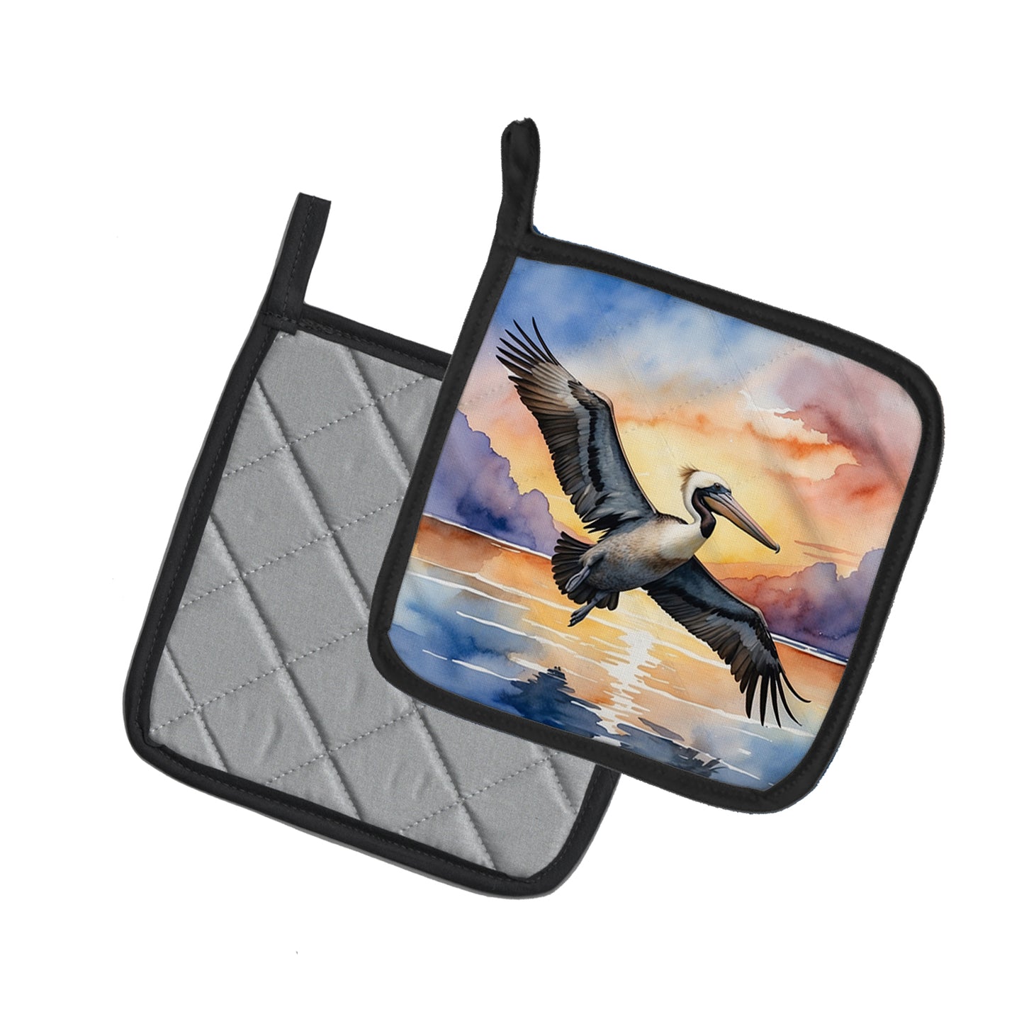 Pelican Fyling at Sunrise Pair of Pot Holders