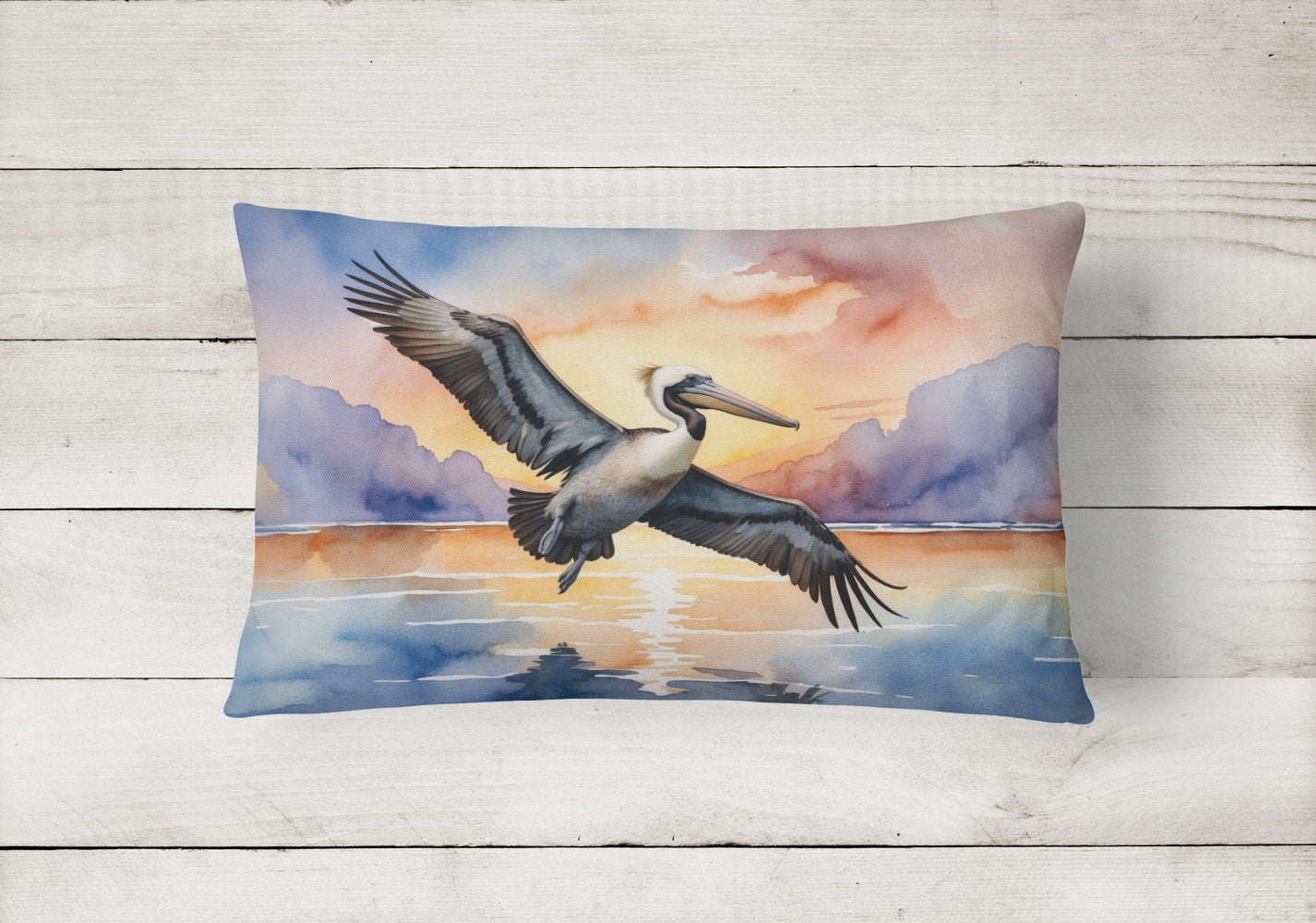 Pelican Fyling at Sunrise Throw Pillow