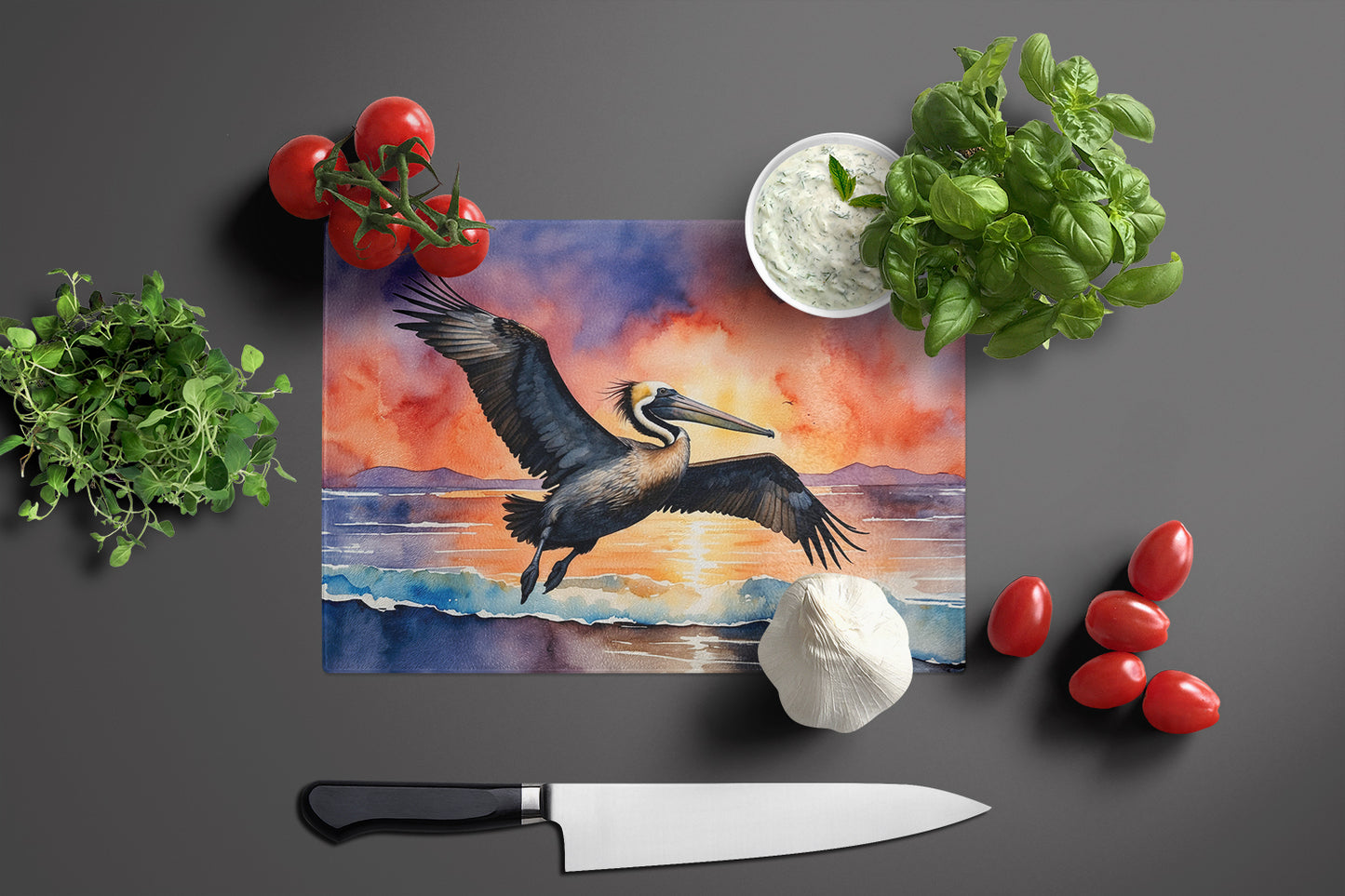 Pelican Fiery Sunset Glass Cutting Board