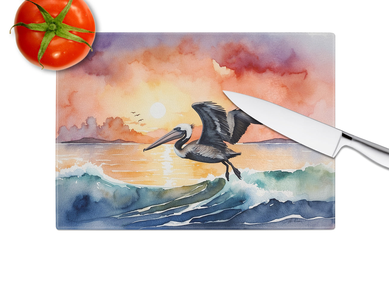 Pelican Fiery Sunset Glass Cutting Board