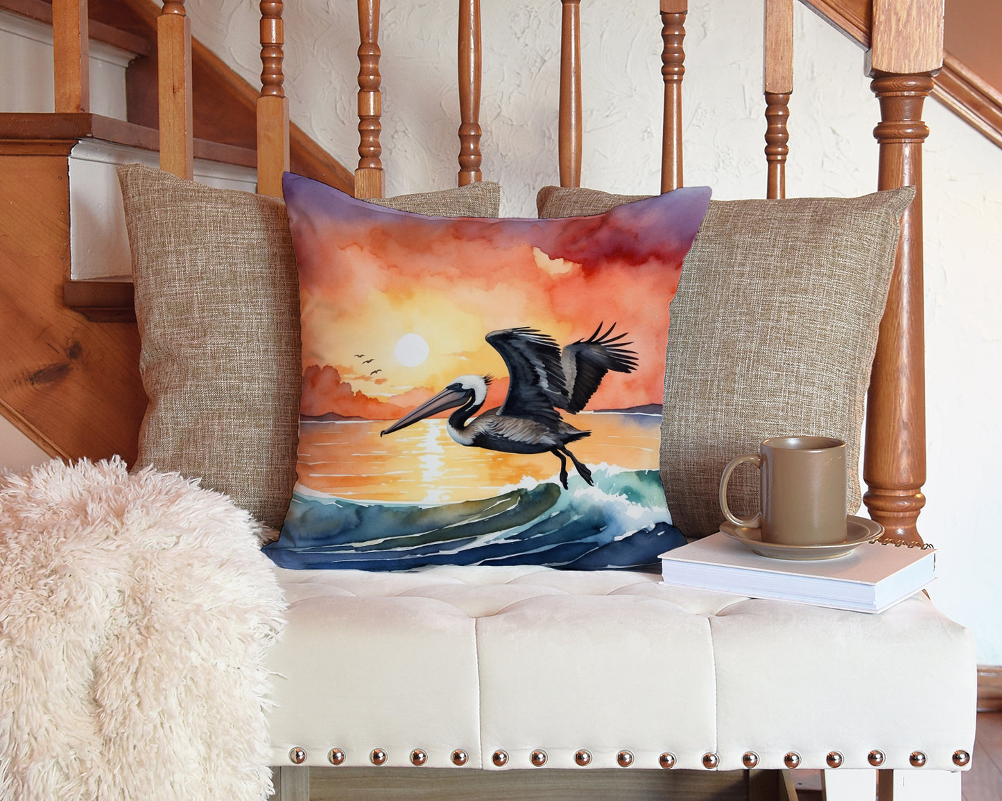 Pelican Fiery Sunset Throw Pillow