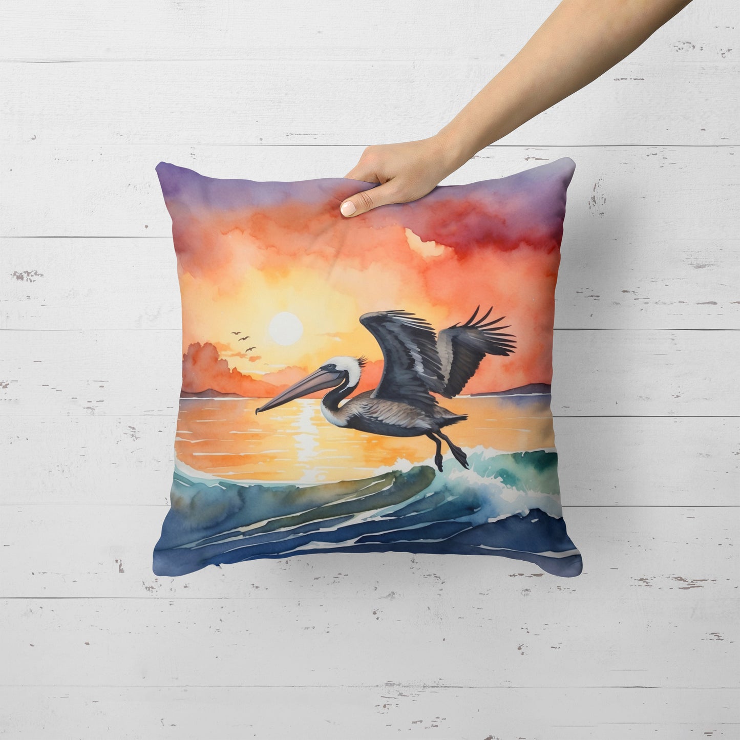 Pelican Fiery Sunset Throw Pillow
