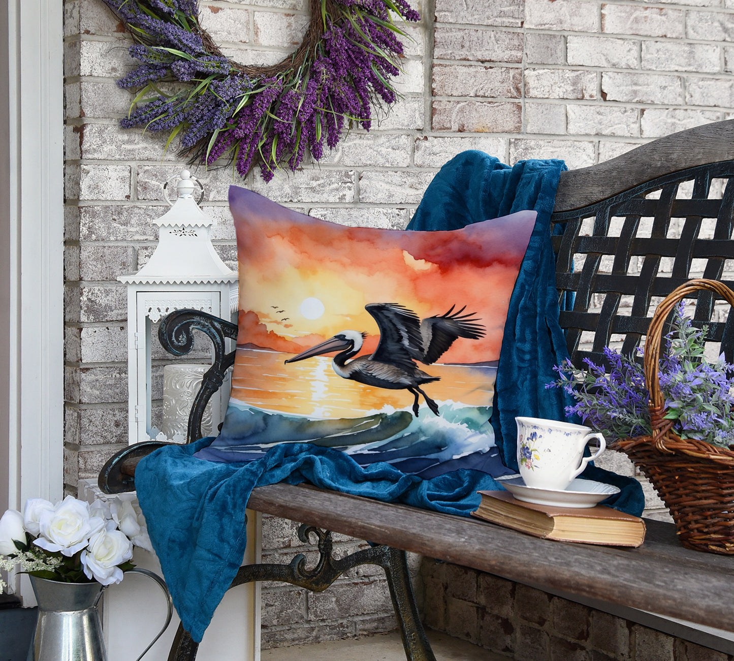 Pelican Fiery Sunset Throw Pillow