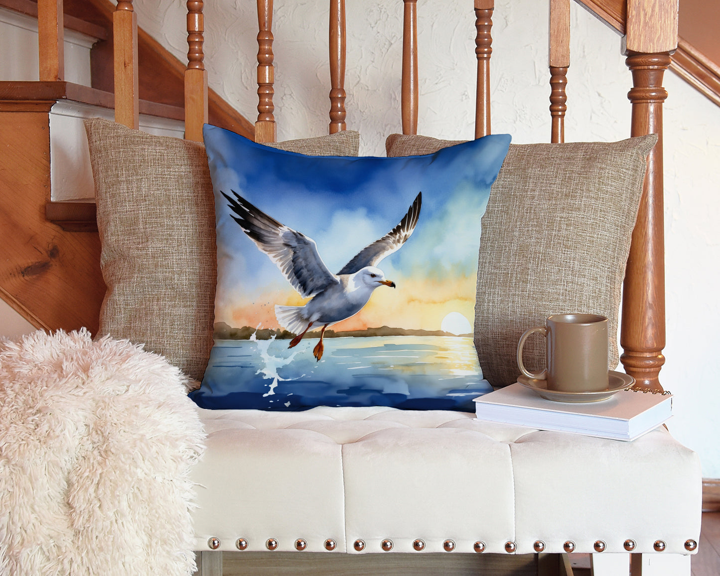 Gull Flying Low Throw Pillow