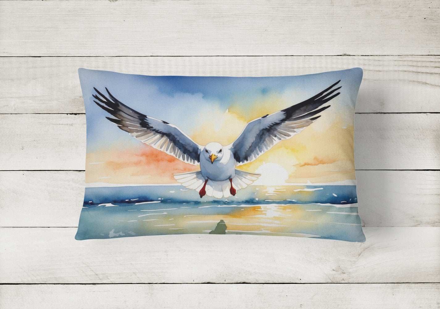 Gull Flying Low Throw Pillow