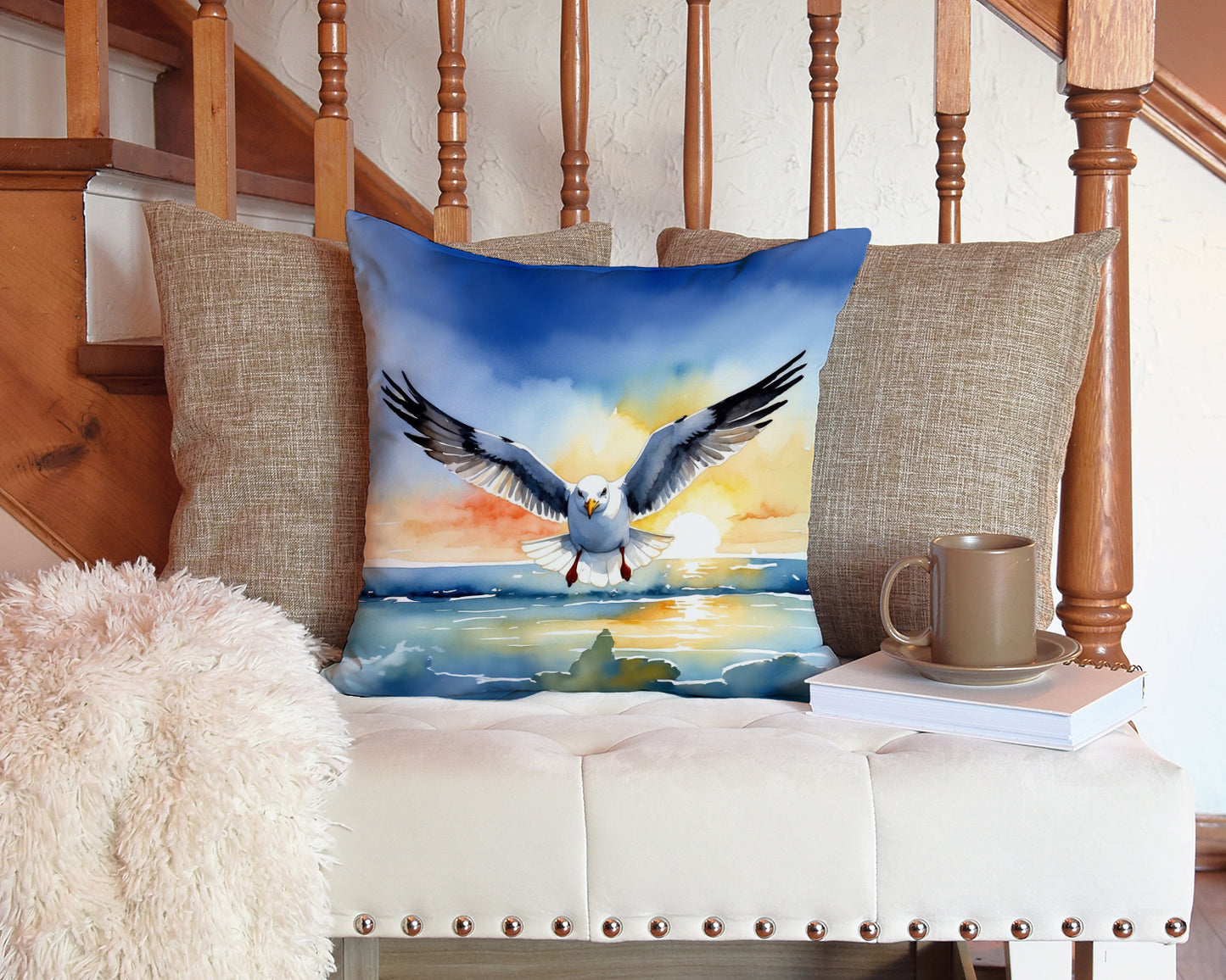 Gull Flying Low Throw Pillow