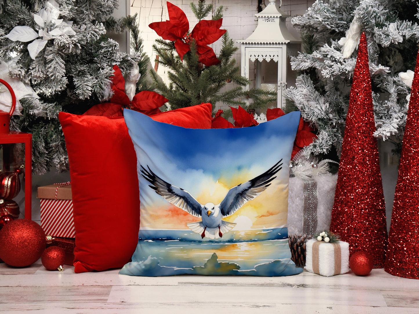 Gull Flying Low Throw Pillow