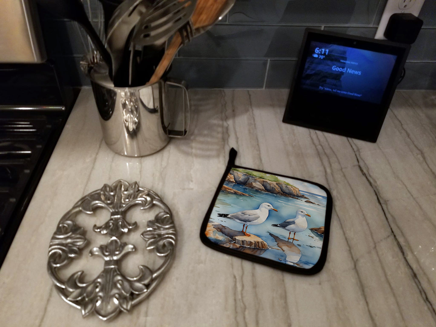 Gulls Scavenging Pair of Pot Holders
