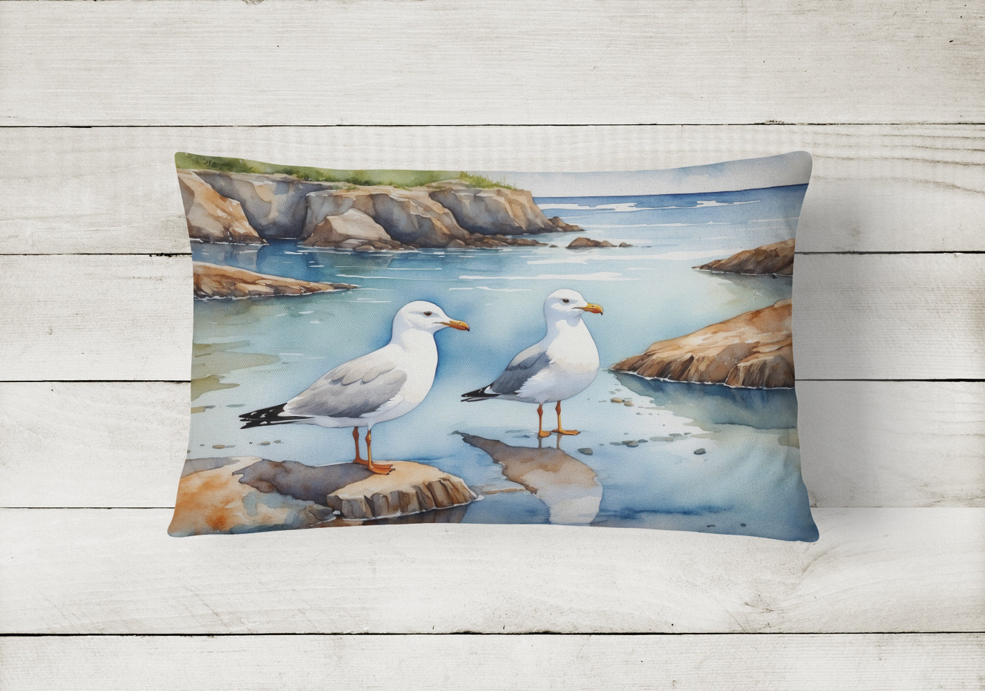 Gulls Scavenging Throw Pillow