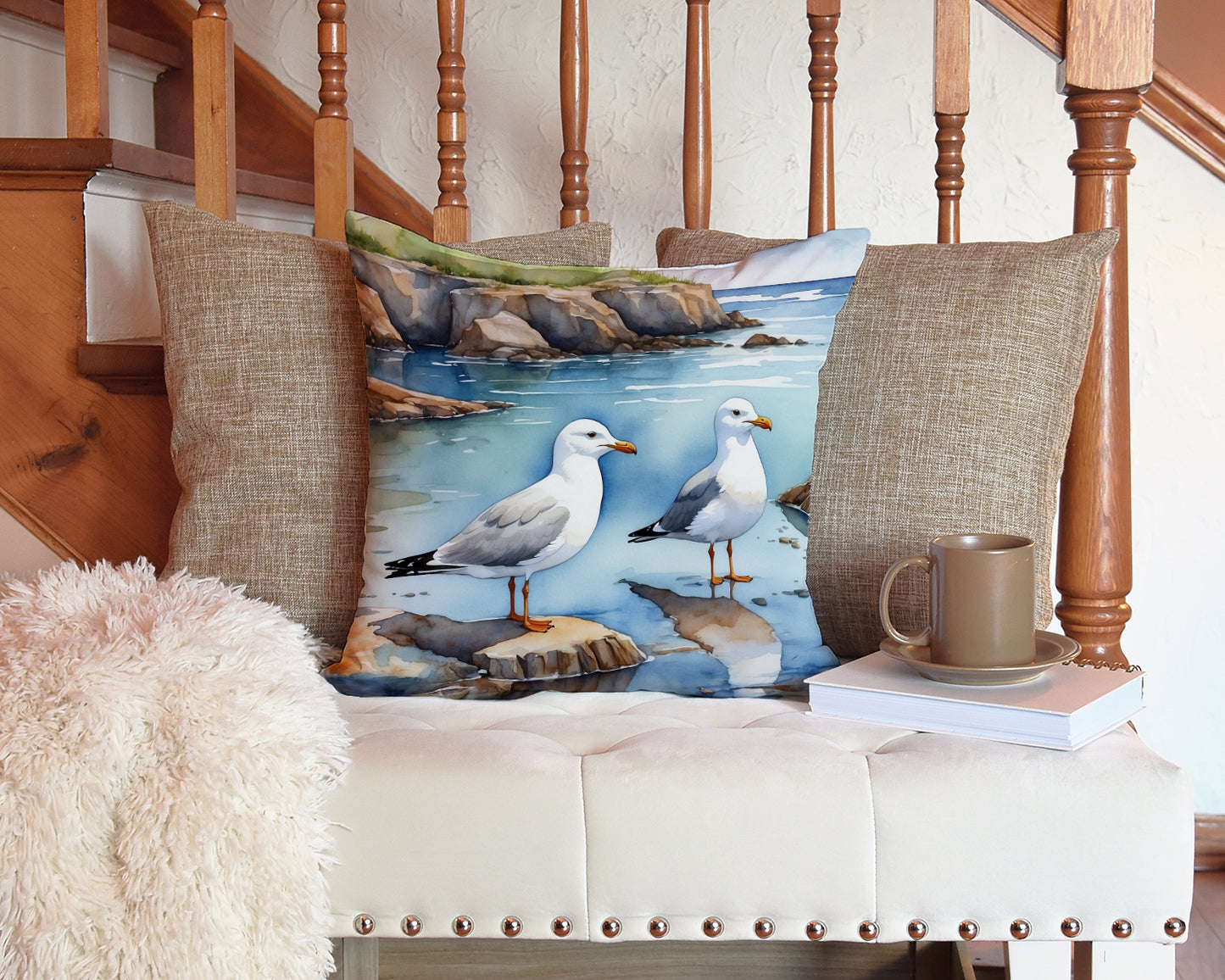 Gulls Scavenging Throw Pillow
