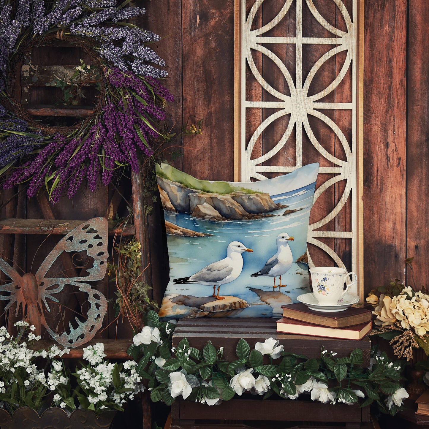 Gulls Scavenging Throw Pillow
