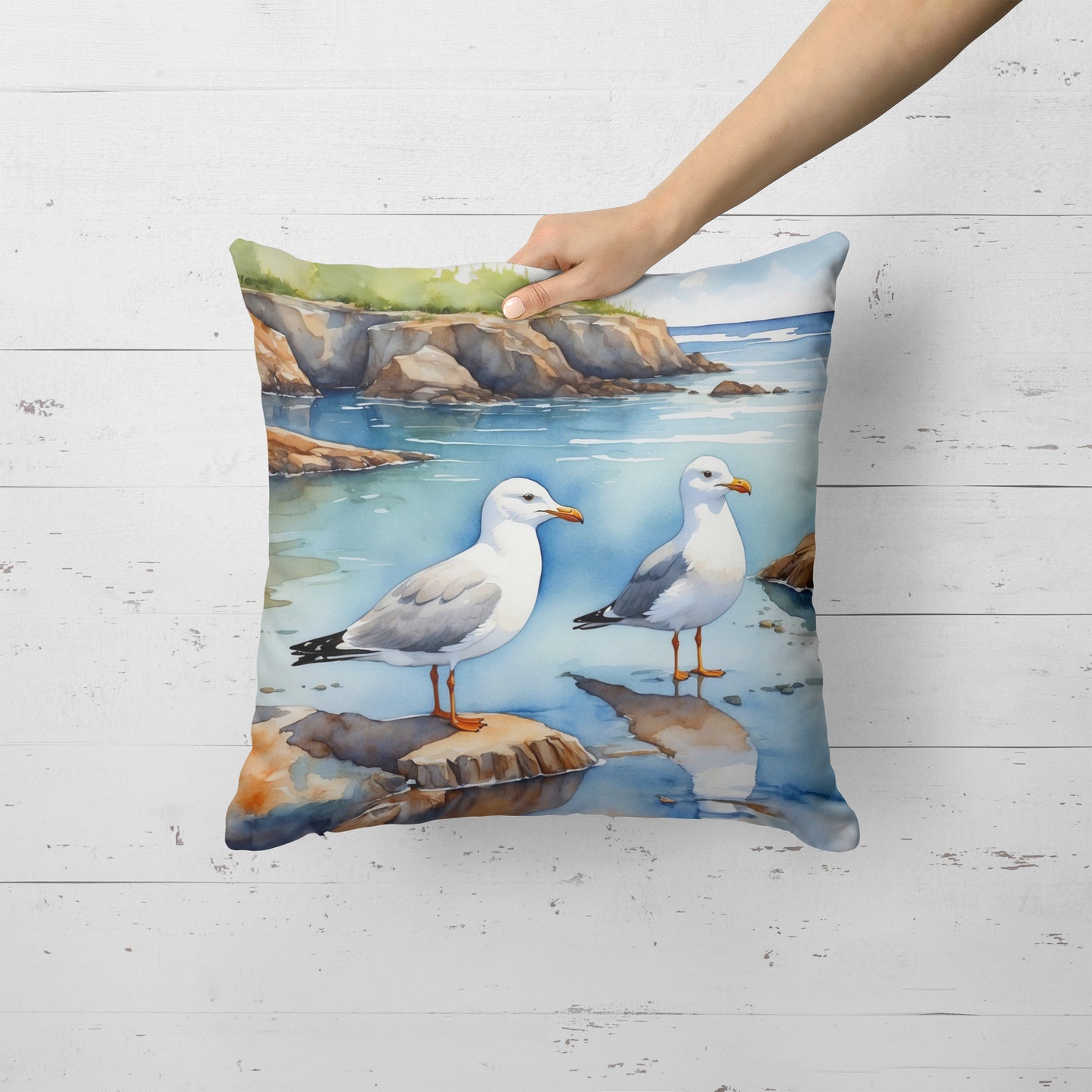 Gulls Scavenging Throw Pillow