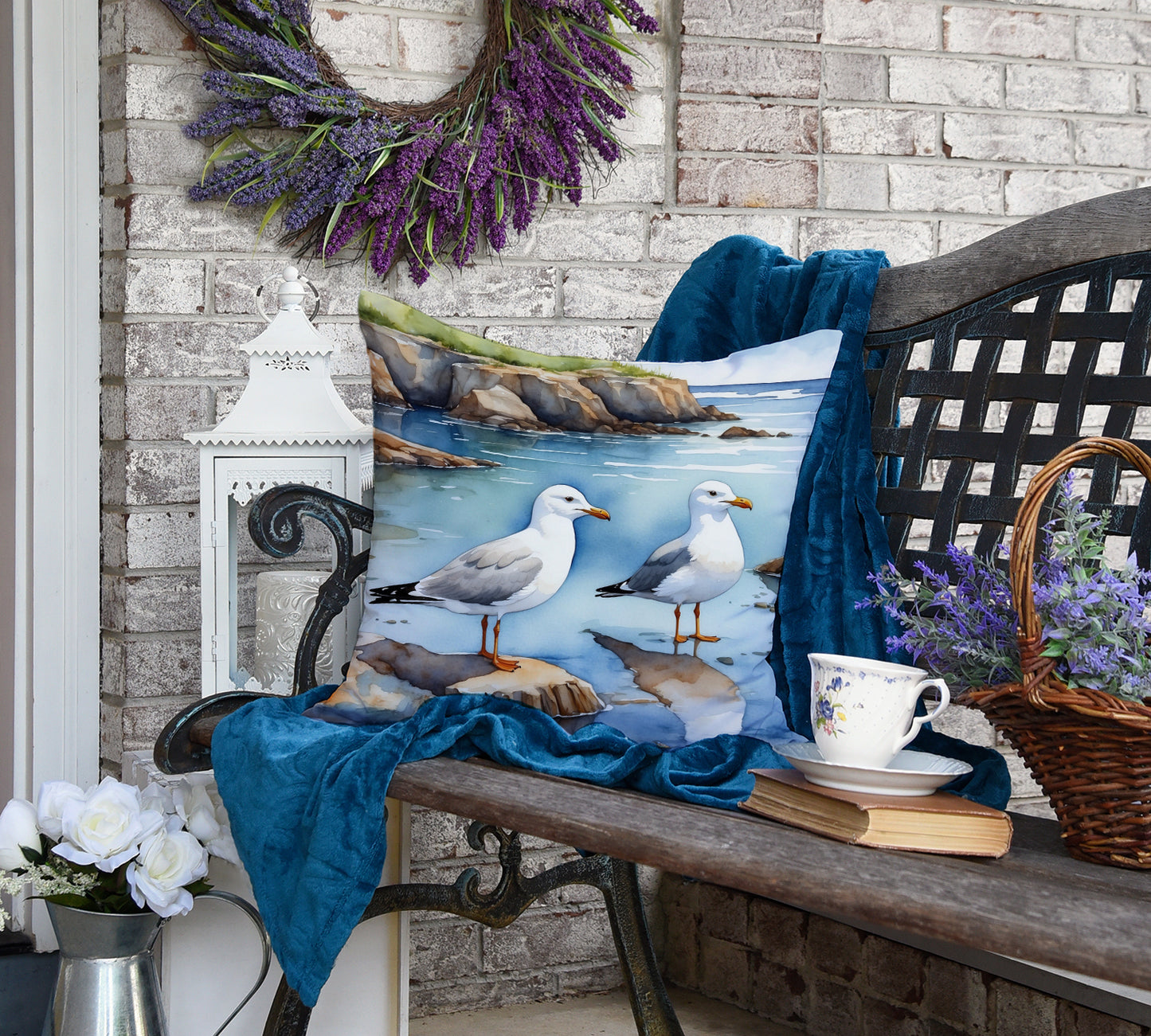 Gulls Scavenging Throw Pillow