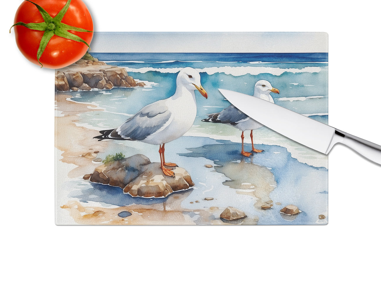 Gulls Scavenging Glass Cutting Board