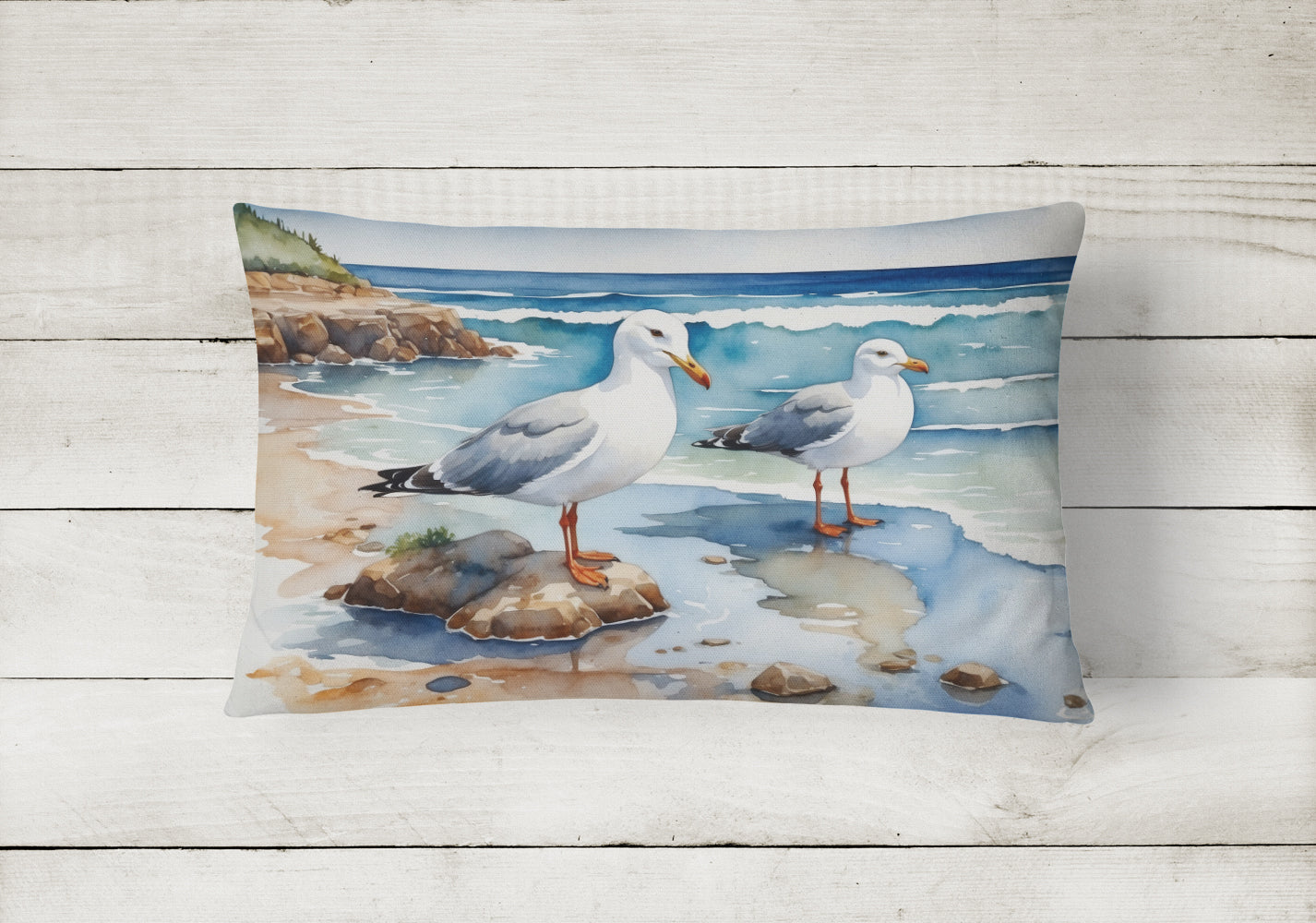 Gulls Scavenging Throw Pillow