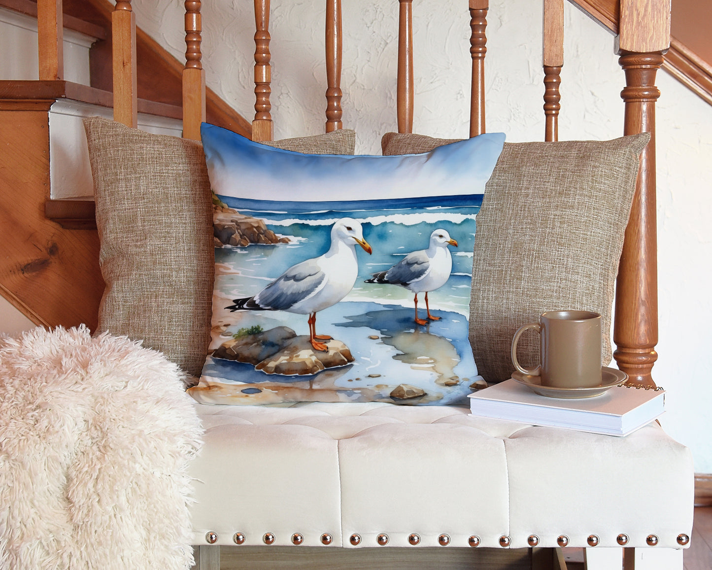 Gulls Scavenging Throw Pillow