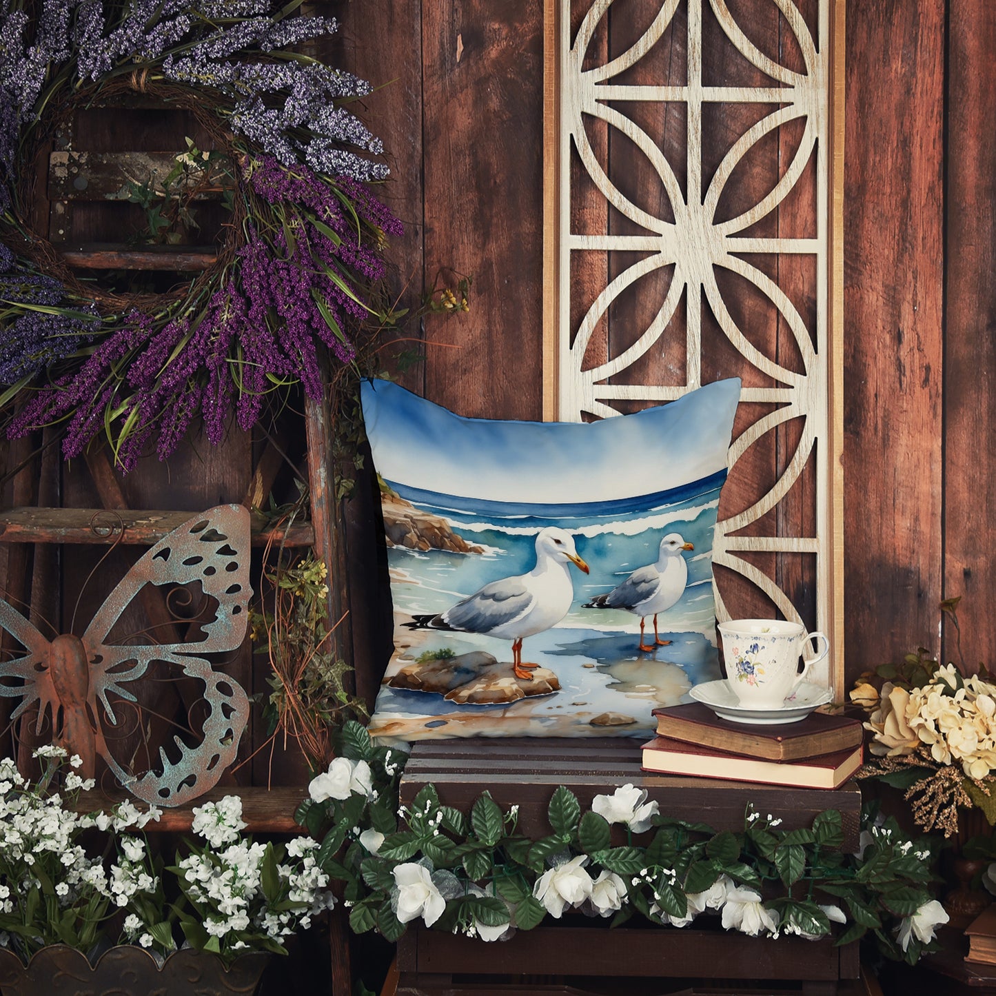Gulls Scavenging Throw Pillow