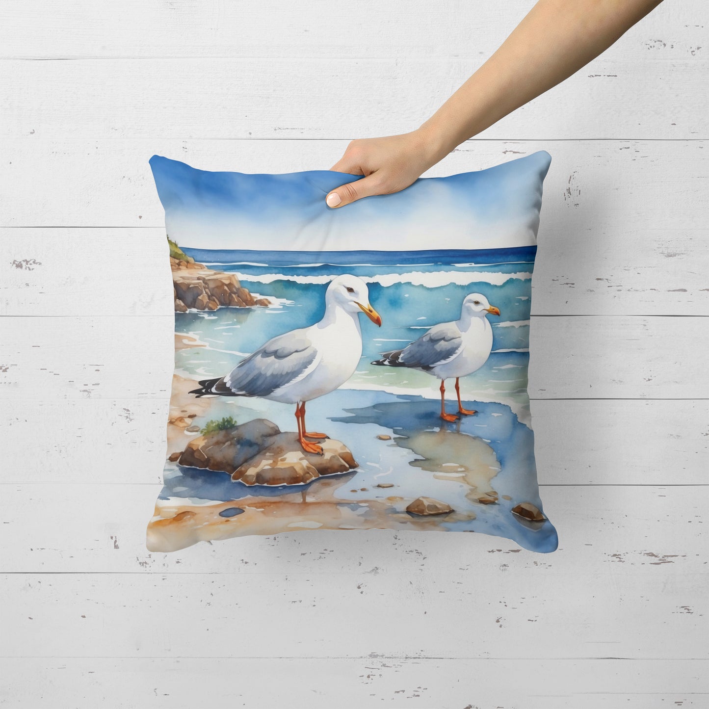 Gulls Scavenging Throw Pillow