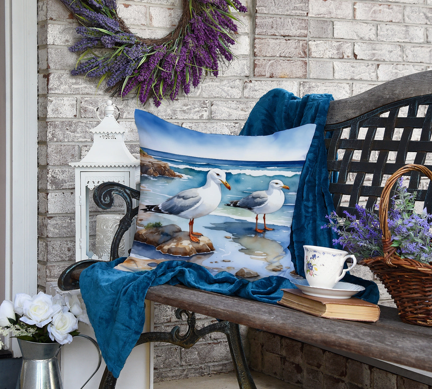 Gulls Scavenging Throw Pillow