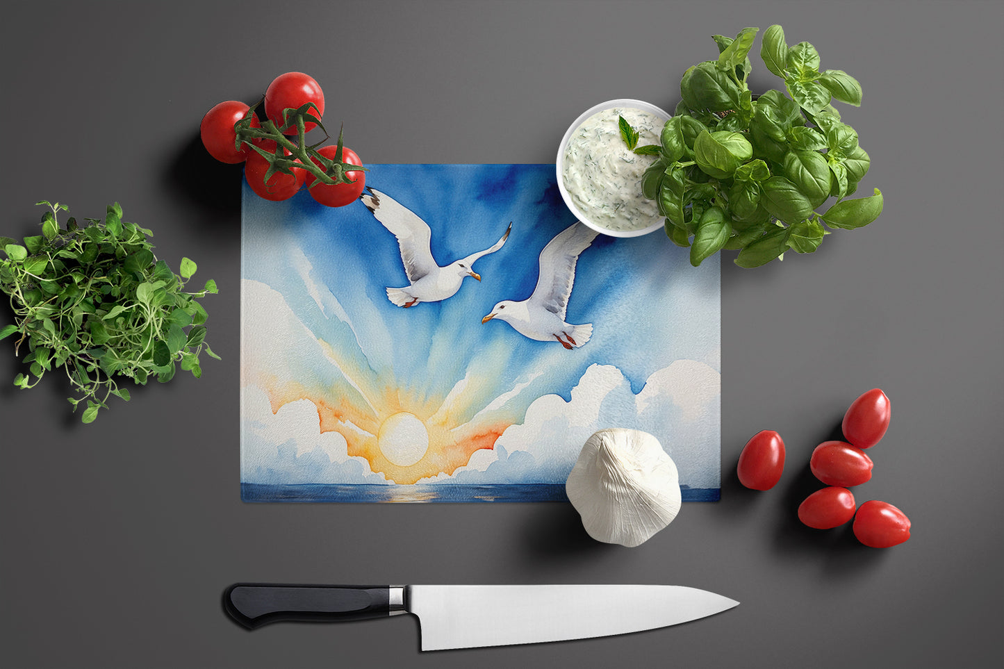 Gulls Soaring High Glass Cutting Board