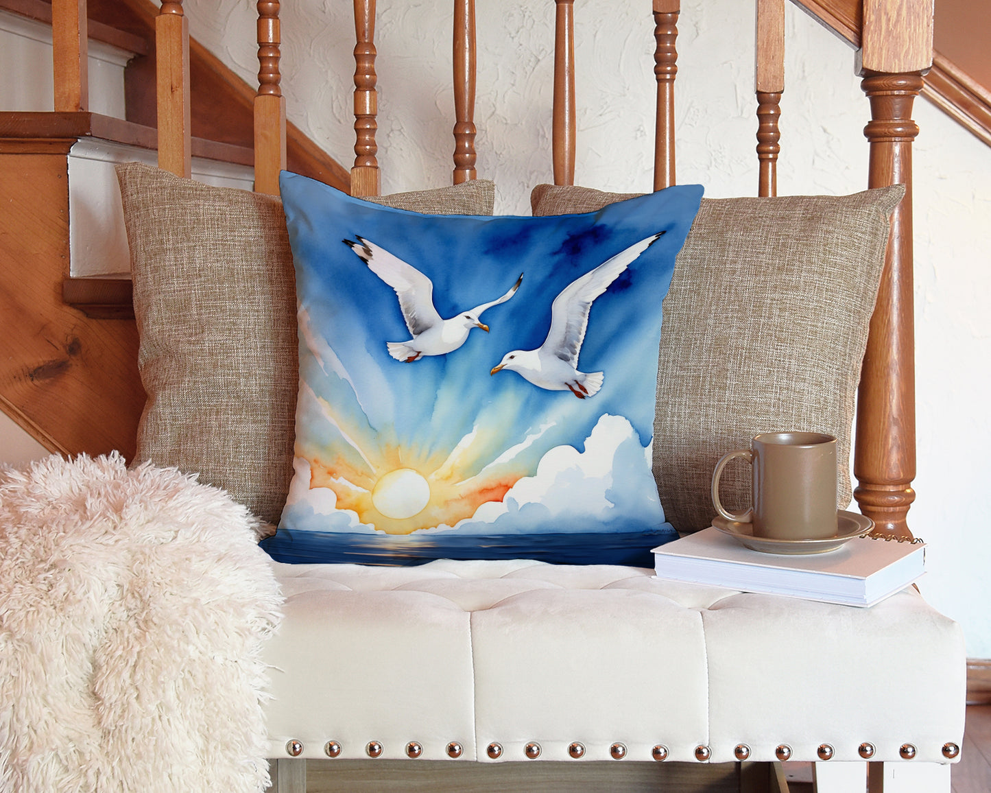 Gulls Soaring High Throw Pillow