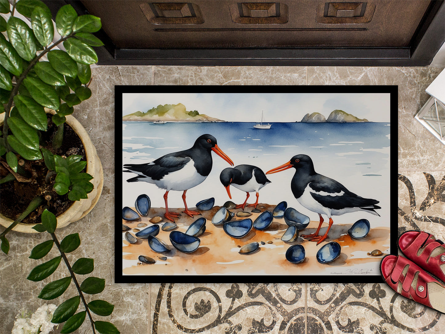 Oystercatchers Feeding Doormat