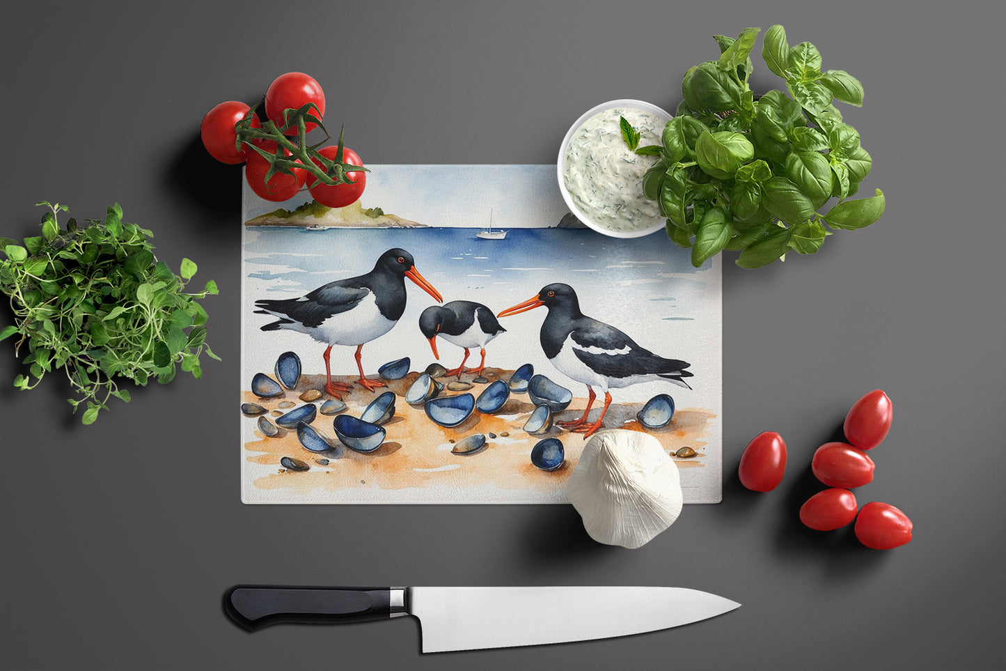 Oystercatchers Feeding Glass Cutting Board