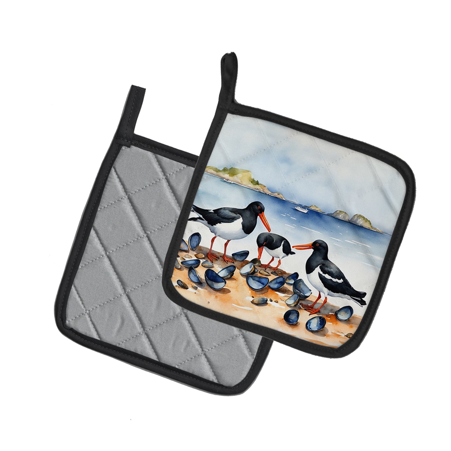 Oystercatchers Feeding Pair of Pot Holders